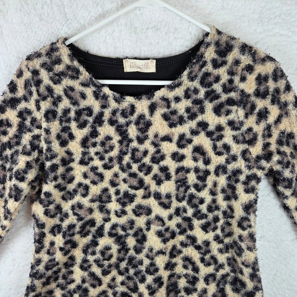 Womens Fuzzy Leopard Print Long Sleeve Tunic Top Black Overlay - Picture 2 of 4